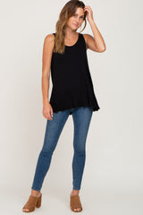 Black Ruffle Hem Tank Top