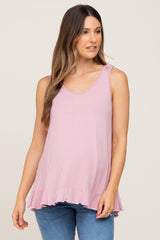 Pink Ruffle Hem Maternity Tank Top