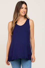 Navy Ruffle Hem Maternity Tank Top