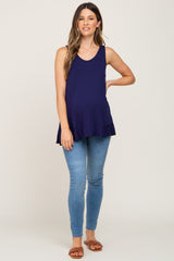 Navy Ruffle Hem Maternity Tank Top