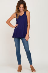 Navy Ruffle Hem Tank Top