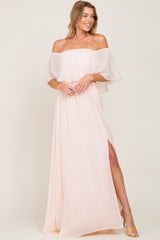 Light Pink Chiffon Off Shoulder Maxi Dress