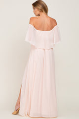 Light Pink Chiffon Off Shoulder Maxi Dress