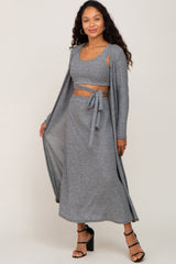 Grey 3-Piece Skirt and Cardigan Set