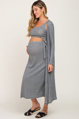 Grey 3-Piece Skirt and Cardigan Maternity Set