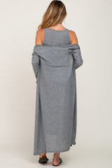 Grey 3-Piece Skirt and Cardigan Maternity Set