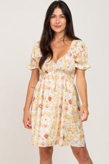 Yellow Floral Puff Sleeve Dress