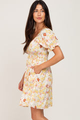 Yellow Floral Puff Sleeve Dress