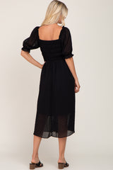 Black Swiss Dot Puff Sleeve Midi Dress