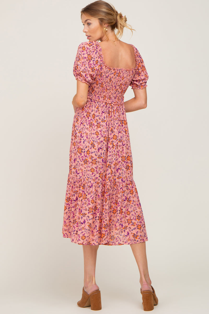 Pink Floral Smocked Midi Dress – PinkBlush