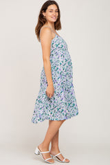 Periwinkle Floral Ruffle Hem Maternity Midi Dress