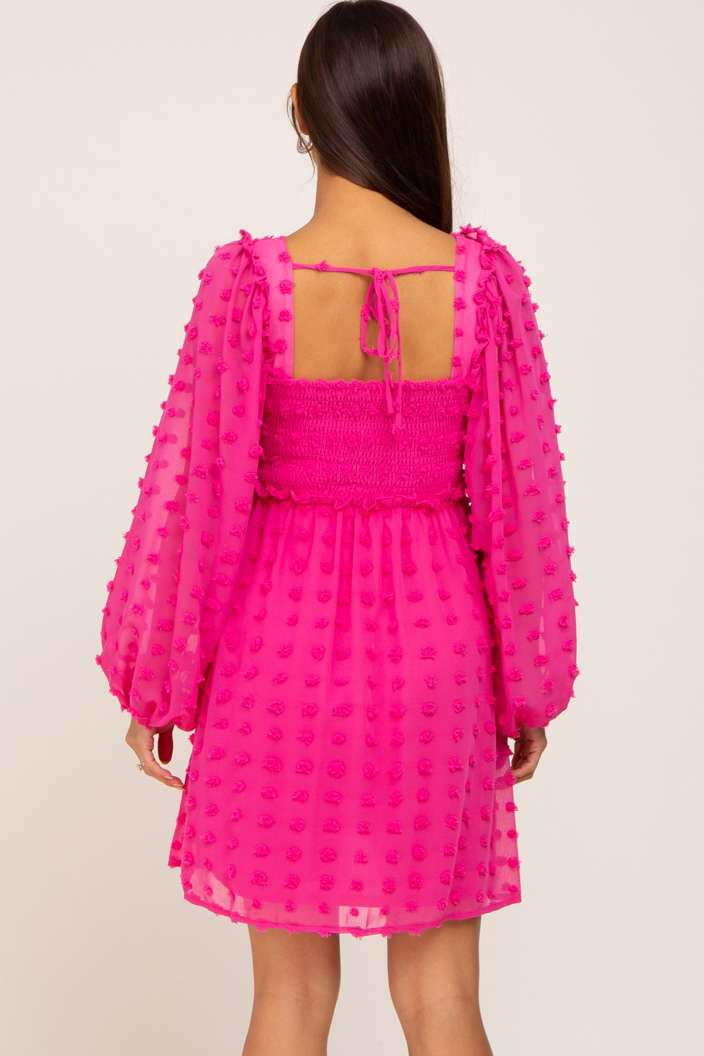 Fuchsia Swiss Dot Smocked Maternity Dress– PinkBlush