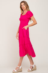 Fuchsia Smocked Textured Midi Dress