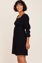 Black Smocked 3/4 Sleeve Dress