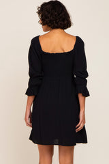 Black Smocked 3/4 Sleeve Dress