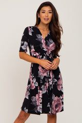 Black Floral Wrap Maternity/Nursing Dress