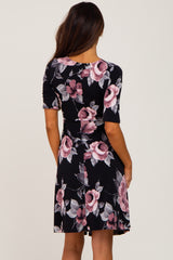 Black Floral Wrap Nursing Dress