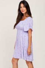 Lavender Floral Smocked Square Neck Dress