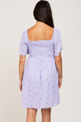 Lavender Floral Smocked Square Neck Dress