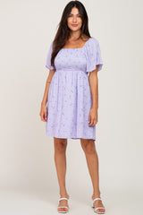 Lavender Floral Smocked Square Neck Dress