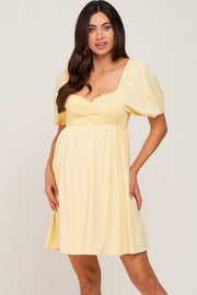 Yellow Smocked Puff Sleeve Maternity Mini Dress