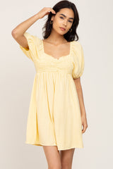 Yellow Smocked Puff Sleeve Mini Dress