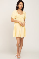 Yellow Smocked Puff Sleeve Mini Dress