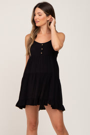 Black Button Accent Tiered Maternity Mini Dress