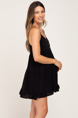 Black Button Accent Tiered Maternity Mini Dress