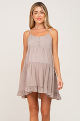 Mocha Button Accent Tiered Maternity Mini Dress