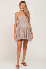 Mocha Button Accent Tiered Maternity Mini Dress