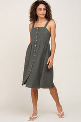 Olive Button Front Maternity Midi Dress