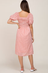 Mauve Gingham V-Neck Maternity Midi Dress