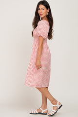 Mauve Gingham V-Neck Midi Dress