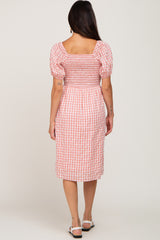 Mauve Gingham V-Neck Midi Dress