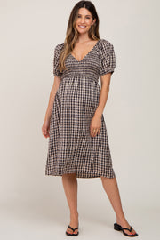 Black Gingham V-Neck Maternity Midi Dress