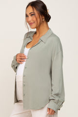 Olive Oversized Button Down Maternity Blouse