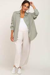 Olive Oversized Button Down Maternity Blouse