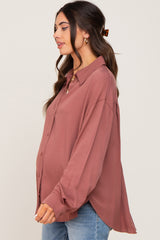 Mauve Oversized Button Down Maternity Blouse