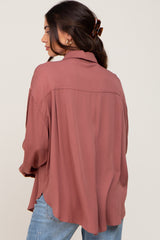 Mauve Oversized Button Down Maternity Blouse