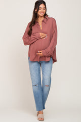 Mauve Oversized Button Down Maternity Blouse