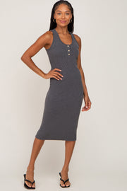 Charcoal Ribbed Sleeveless Fitted Dress