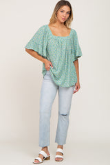 Green Floral Square Neck Top