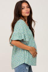 Green Floral Square Neck Maternity Top