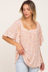 Ivory Floral Square Neck Maternity Top