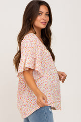 Ivory Floral Square Neck Maternity Top