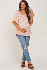 Ivory Floral Square Neck Maternity Top