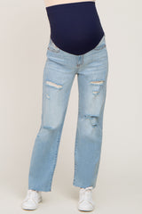 Light Blue Distressed Straight Leg Maternity Jeans