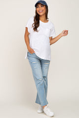 Light Blue Distressed Straight Leg Maternity Jeans