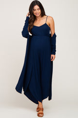 Navy Blue Ribbed Maternity Tulip Hem Jumpsuit Set